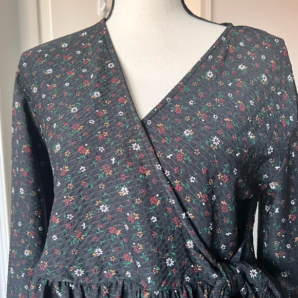 ASOS Design Floral Long Sleeve Side Tie Surplice Mini Dress—SZ. 6 - Picture 3 of 15